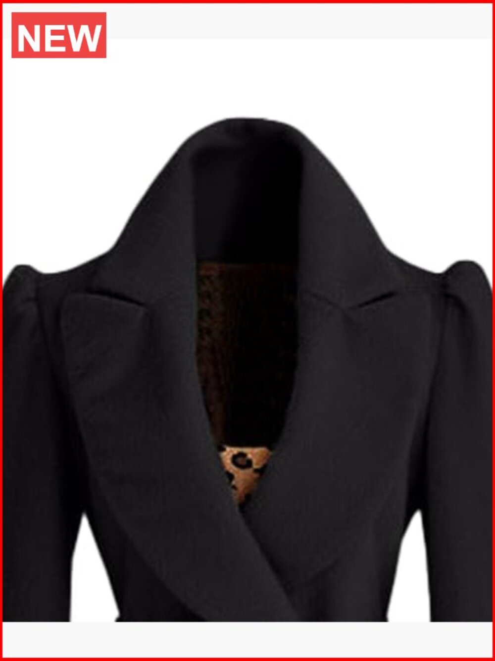 Double Breasted Wool Blend Peacoat with Peak Lapels and Belt - Picture 3 of 3